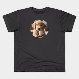 Cute Golden Retriever Puppy With Coffee Kids T-Shirt